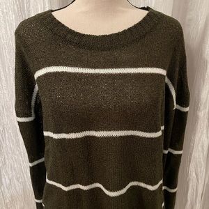 COPY - Bobeau womens light weight army green with cream striped sweater size me…